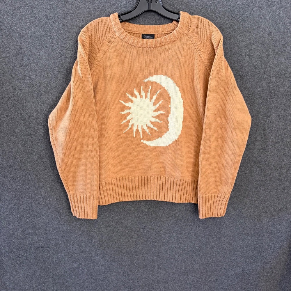 Desert Dreamer Sweater Women Medium Orange Sun Moon Celestial Raglan Knit Top